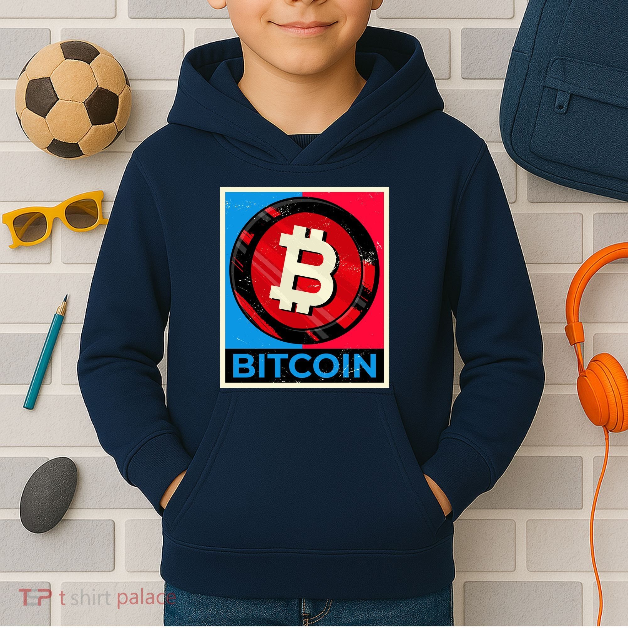 Bitcoin BTC Logo Crypto Currency Moon Hodl Kids Hoodie