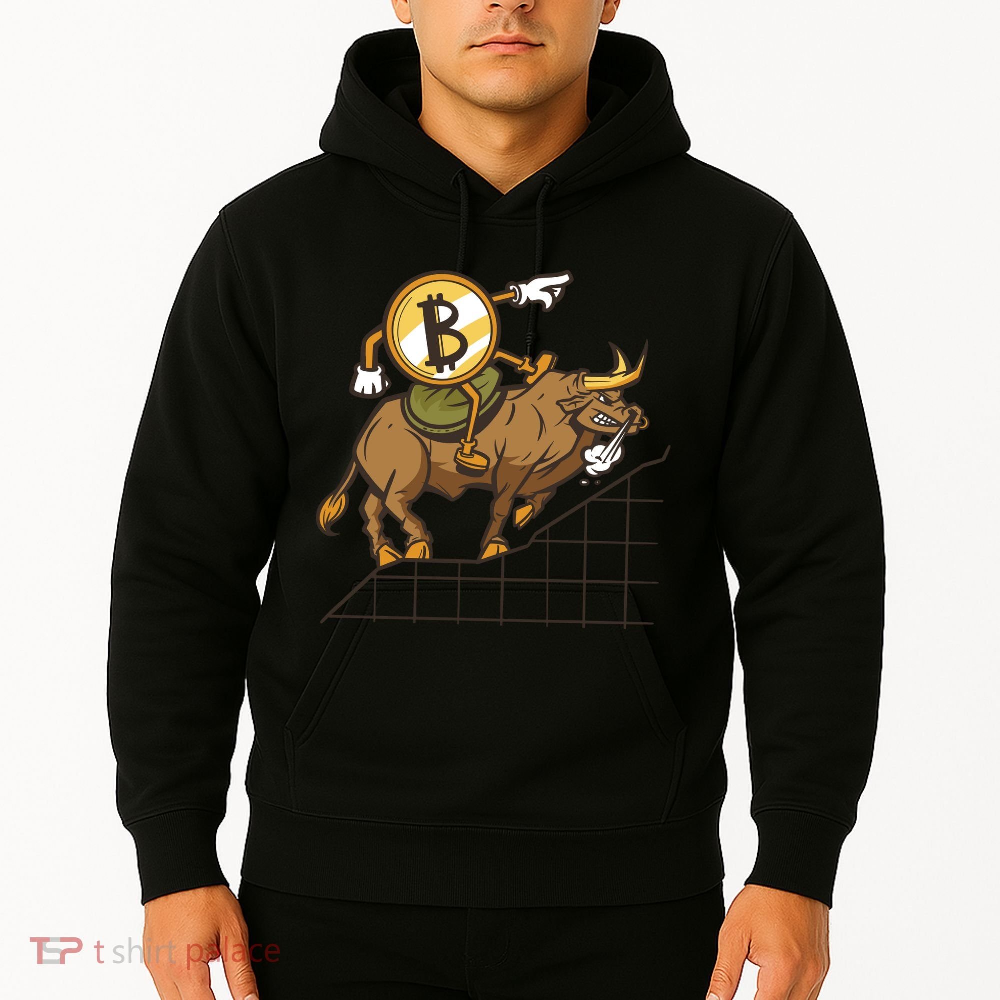 Bitcoin Cartoon Riding Bull Hoodie