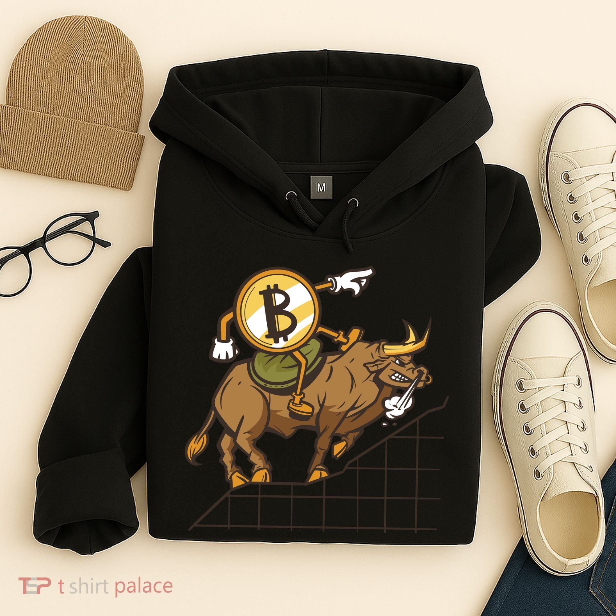 Bitcoin Cartoon Riding Bull Hoodie
