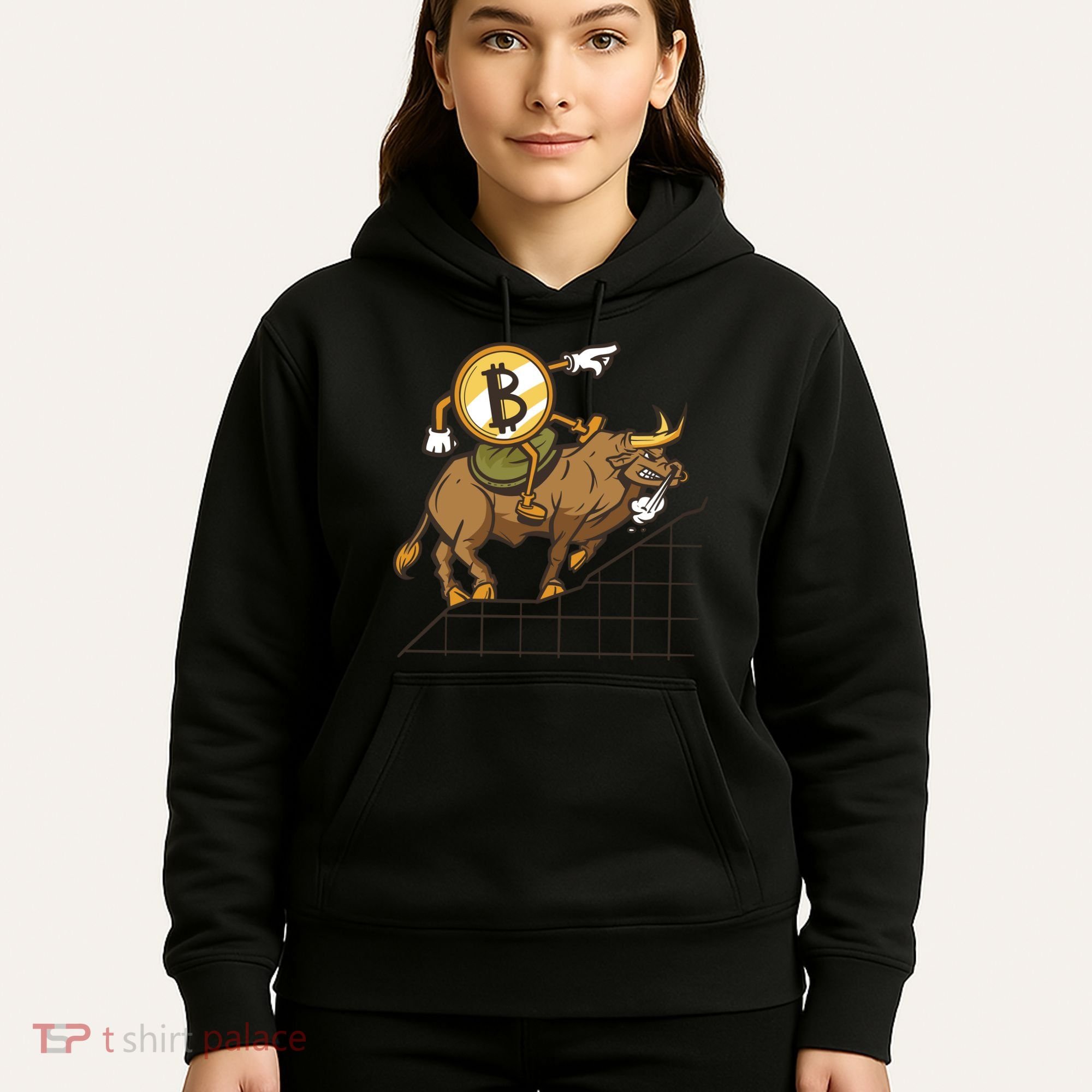 Bitcoin Cartoon Riding Bull Hoodie