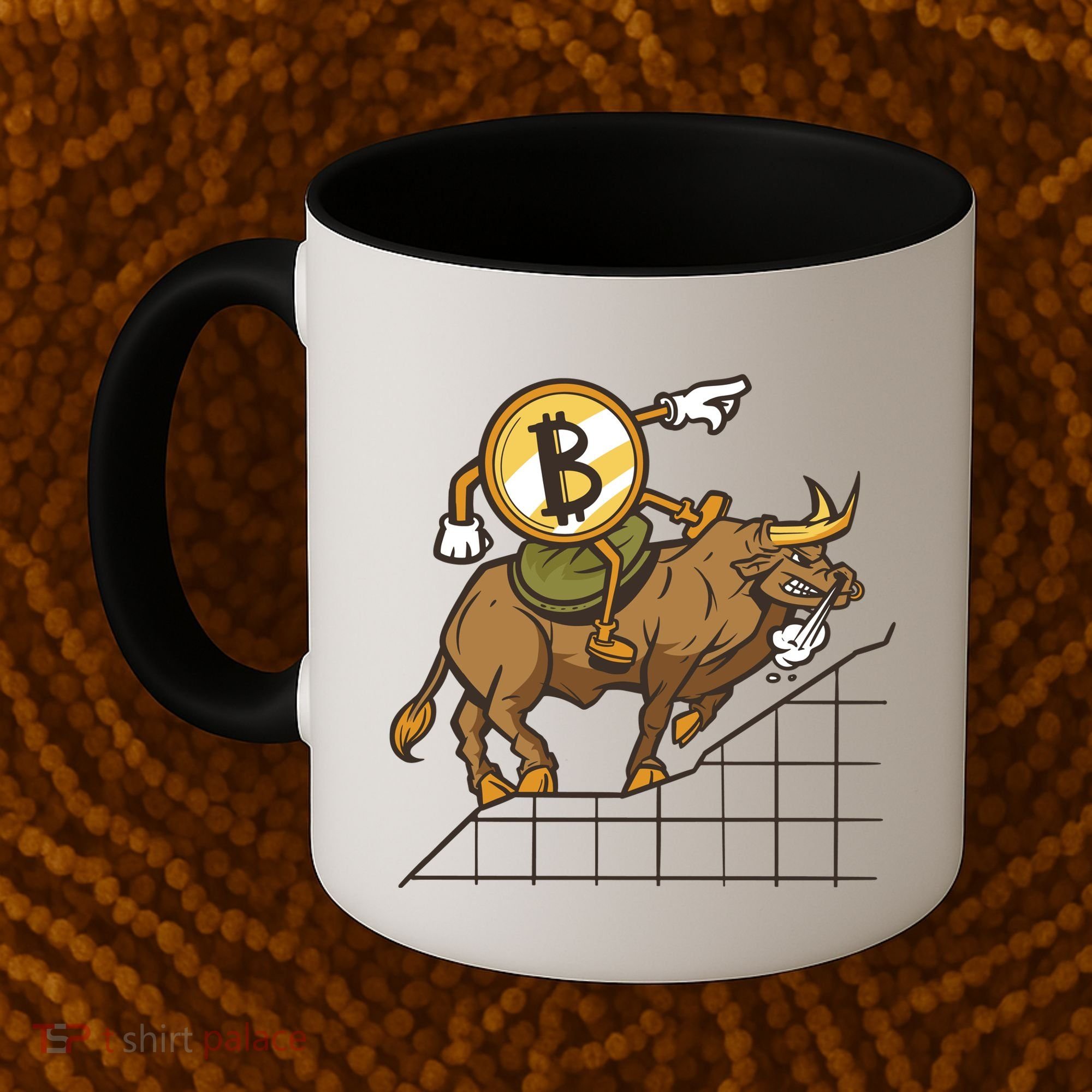 Bitcoin Cartoon Riding Bull Coffee Mug