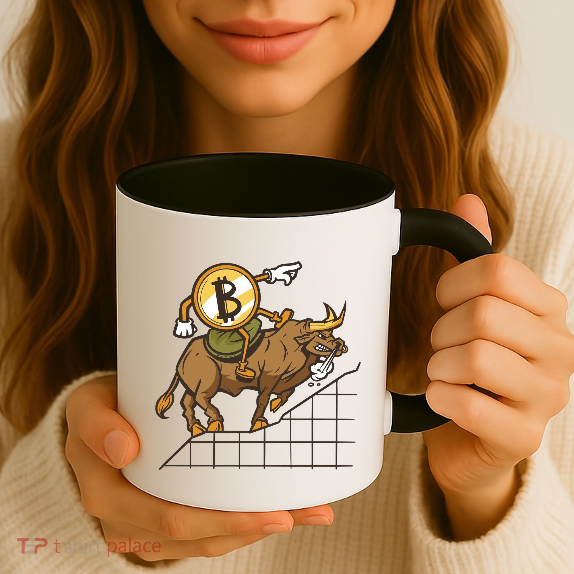 Bitcoin Cartoon Riding Bull Coffee Mug