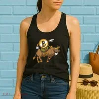 Bitcoin Cartoon Riding Bull Women's Tank Top thumb 2