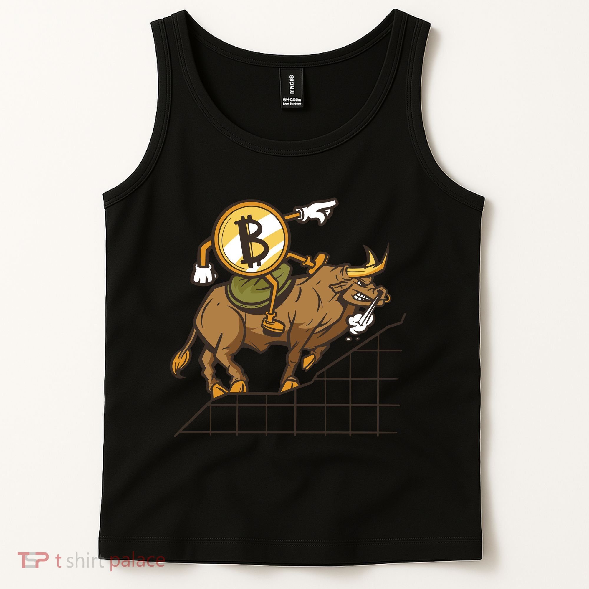 Bitcoin Cartoon Riding Bull Tank Top