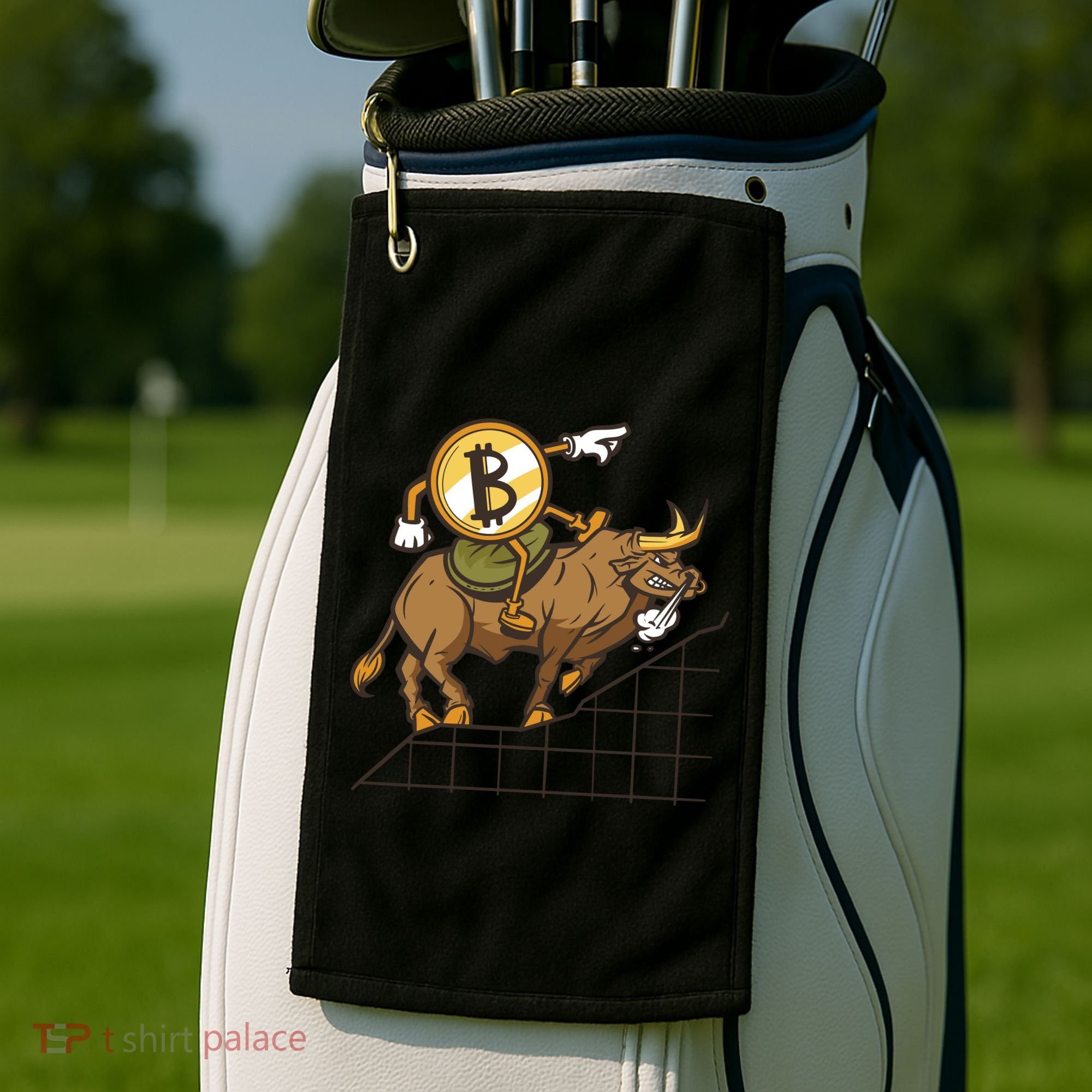 Bitcoin Cartoon Riding Bull Golf Towel