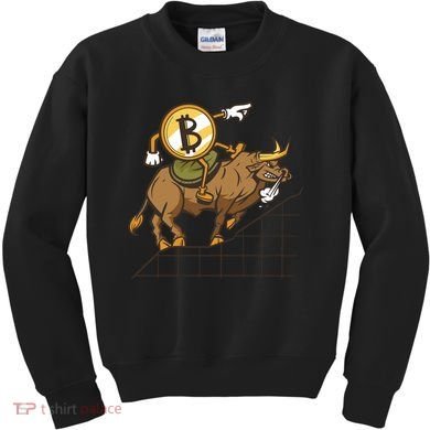 Bitcoin Cartoon Riding Bull Kids Sweatshirt