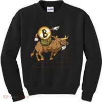 Bitcoin Cartoon Riding Bull Kids Sweatshirt thumb 0