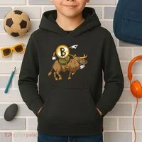 Bitcoin Cartoon Riding Bull Kids Hoodie thumb 2