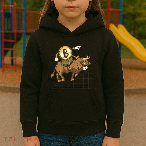 Bitcoin Cartoon Riding Bull Kids Hoodie