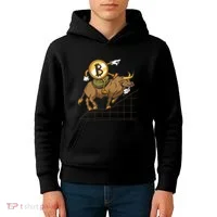 Bitcoin Cartoon Riding Bull Kids Hoodie thumb 4