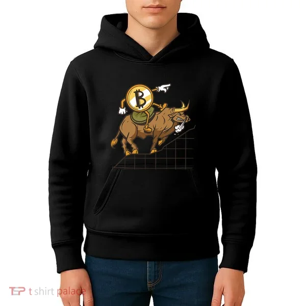 Bitcoin Cartoon Riding Bull Kids Hoodie
