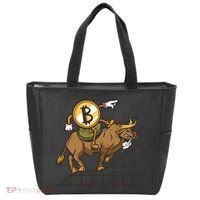 Bitcoin Cartoon Riding Bull Tote Bag thumb 0