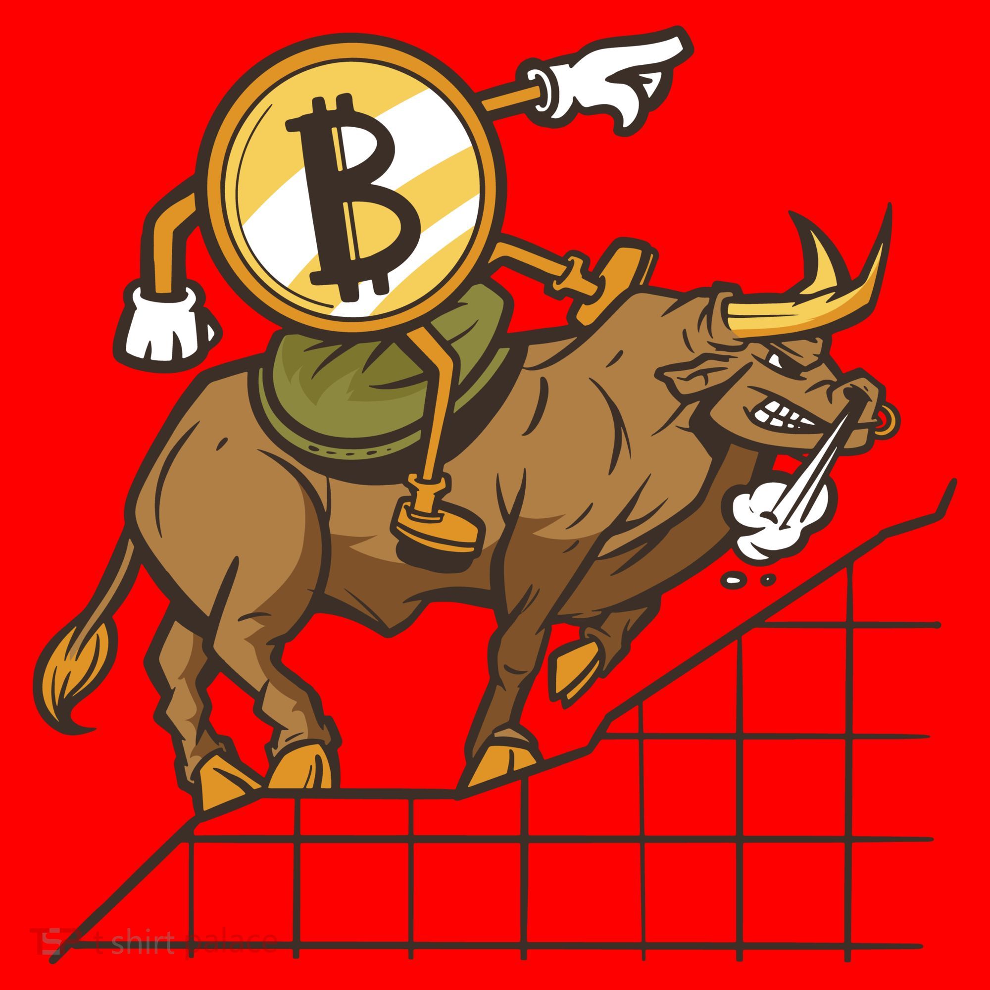 Bitcoin Cartoon Riding Bull Santa Hat