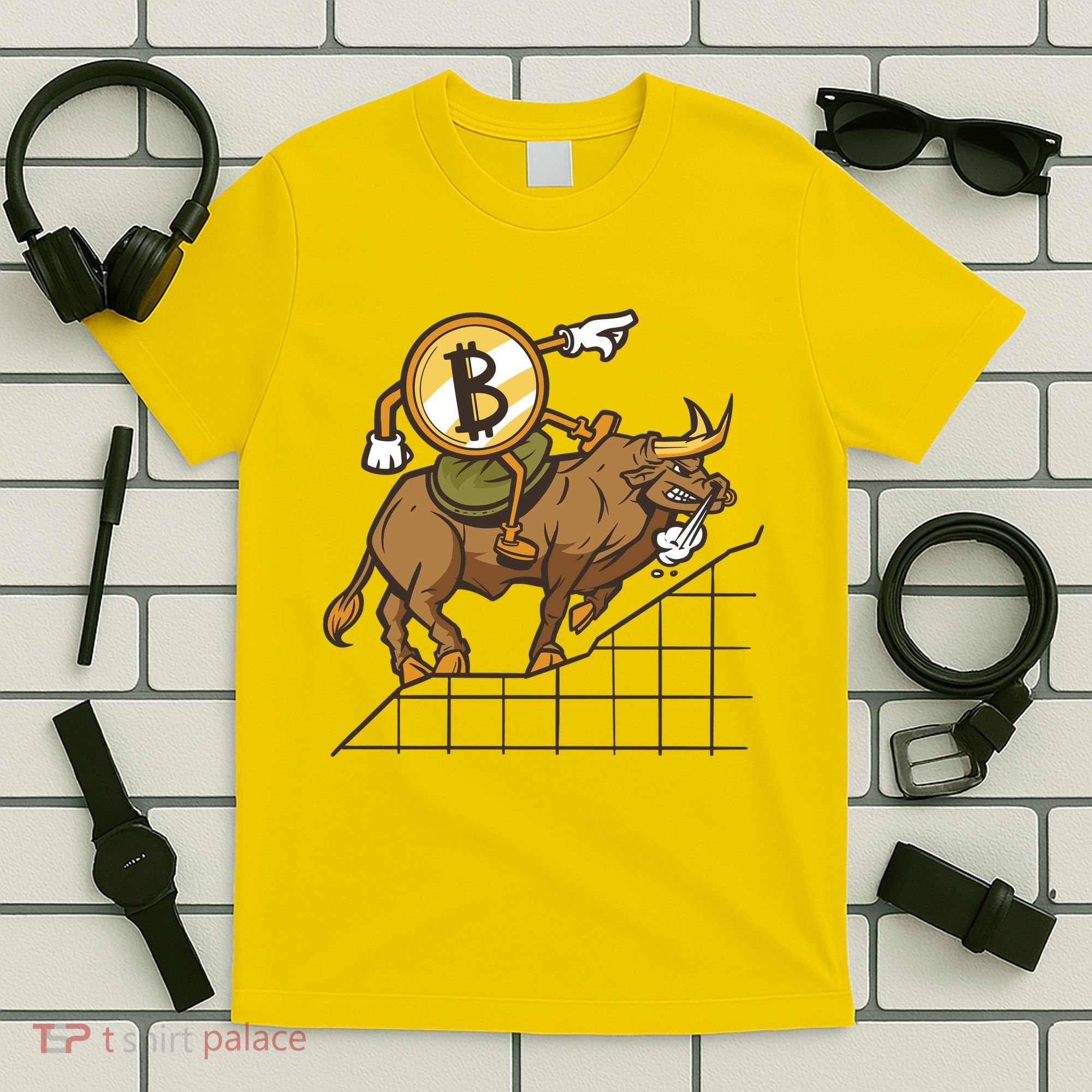 Bitcoin Cartoon Riding Bull T-Shirt