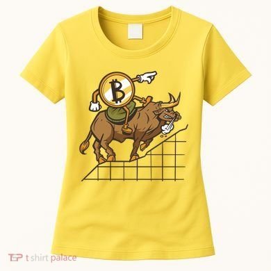 Bitcoin Cartoon Riding Bull Women's T-Shirt