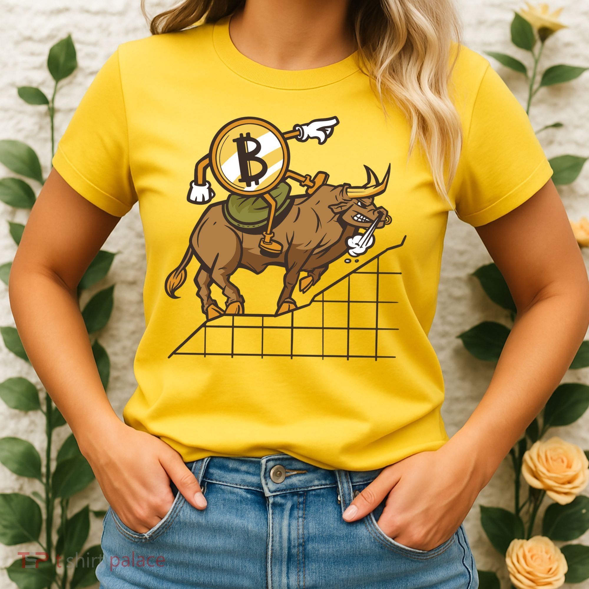 Bitcoin Cartoon Riding Bull Women's T-Shirt