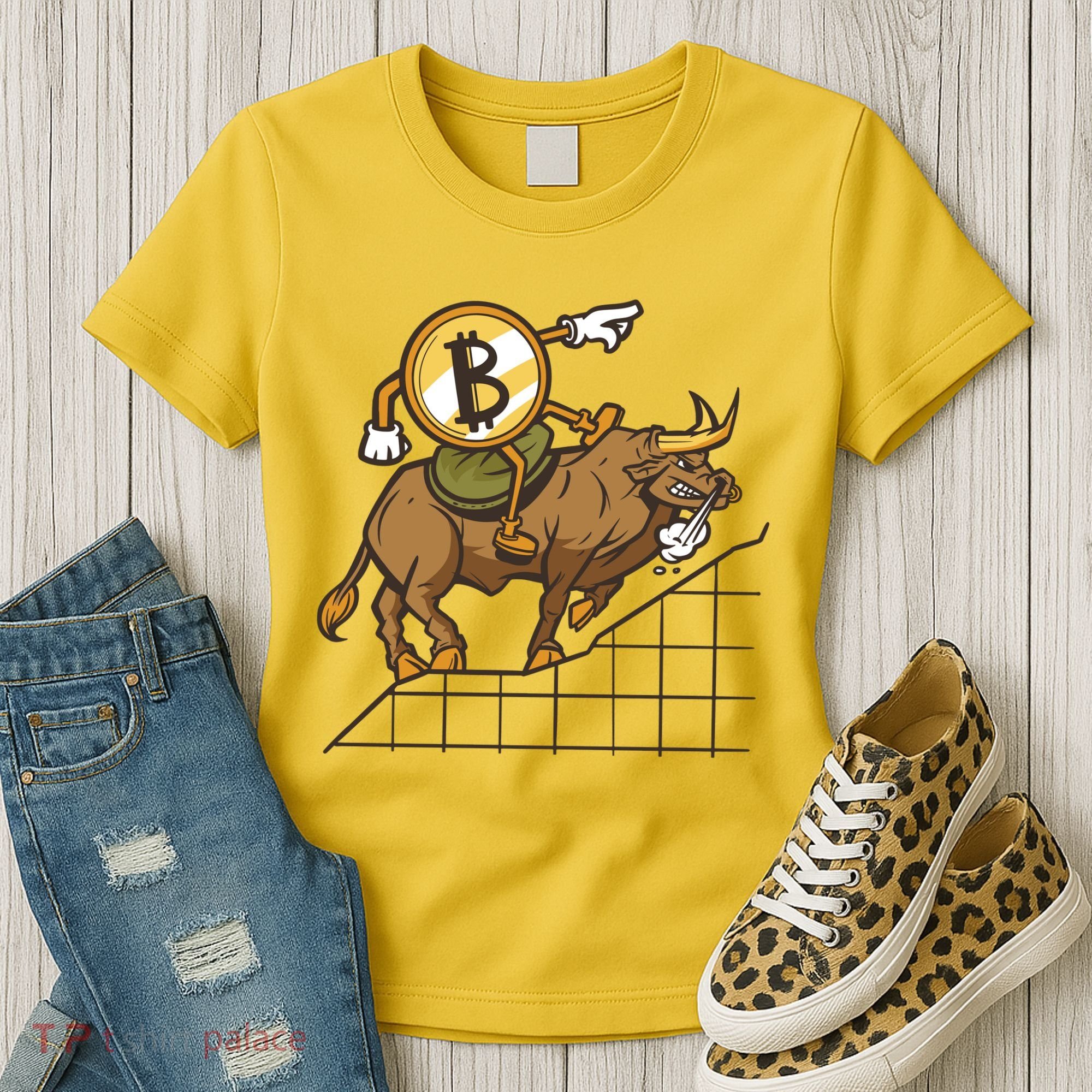 Bitcoin Cartoon Riding Bull Women's T-Shirt