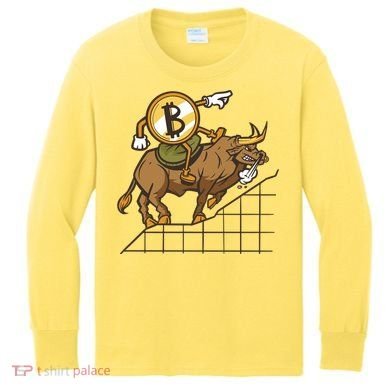 Bitcoin Cartoon Riding Bull Kids Long Sleeve Shirt