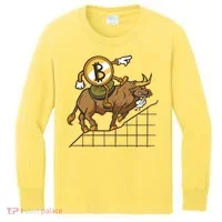 Bitcoin Cartoon Riding Bull Kids Long Sleeve Shirt thumb 0