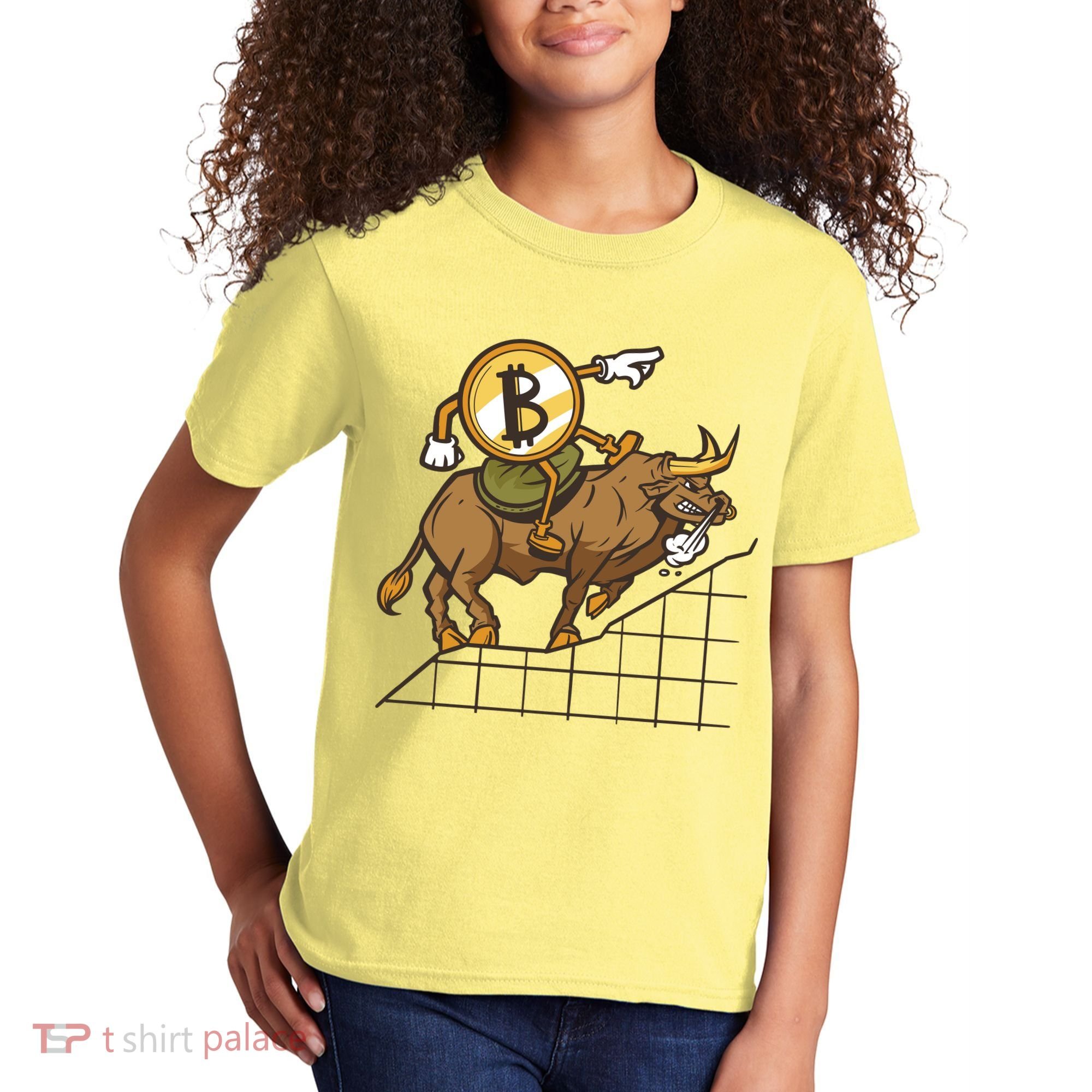 Bitcoin Cartoon Riding Bull Kids T-Shirt