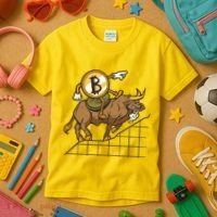Bitcoin Cartoon Riding Bull Kids T-Shirt thumb 3
