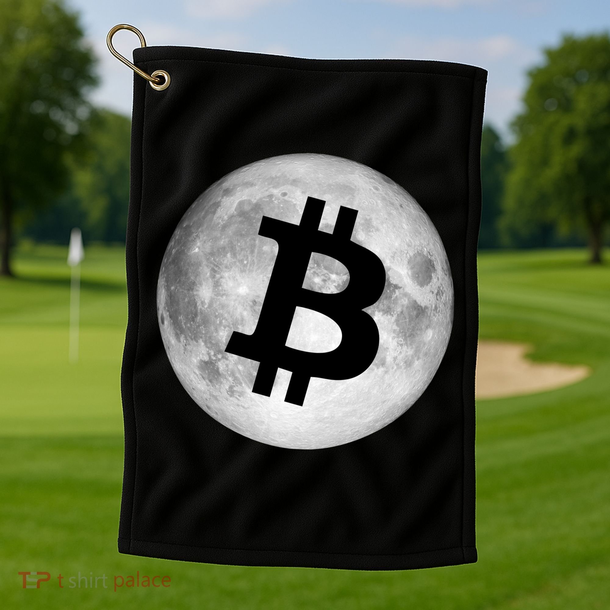 Bitcoin Cryptocurrency Fly Me To The Moon Logo Golf Towel