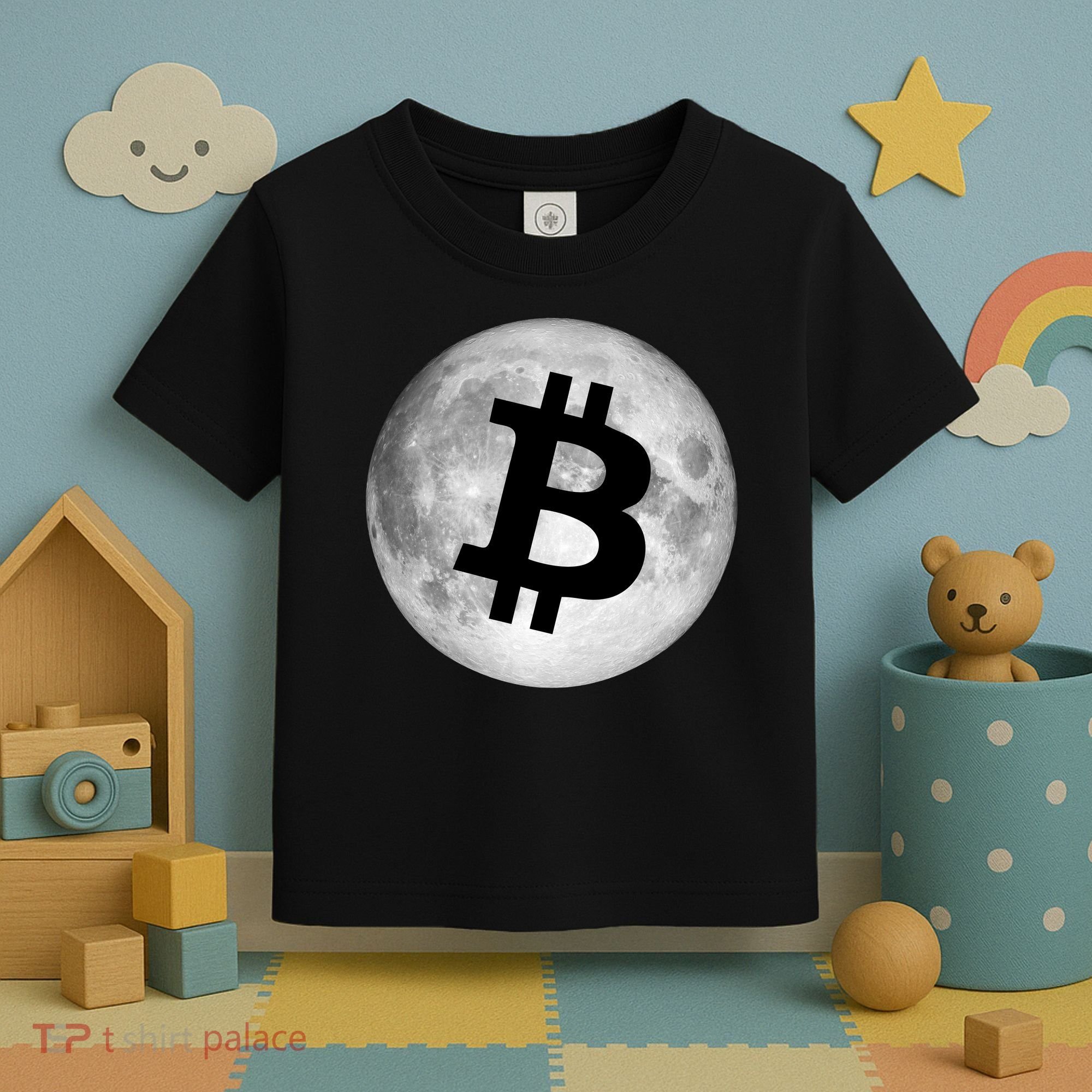 Bitcoin Cryptocurrency Fly Me To The Moon Logo Toddler T-Shirt