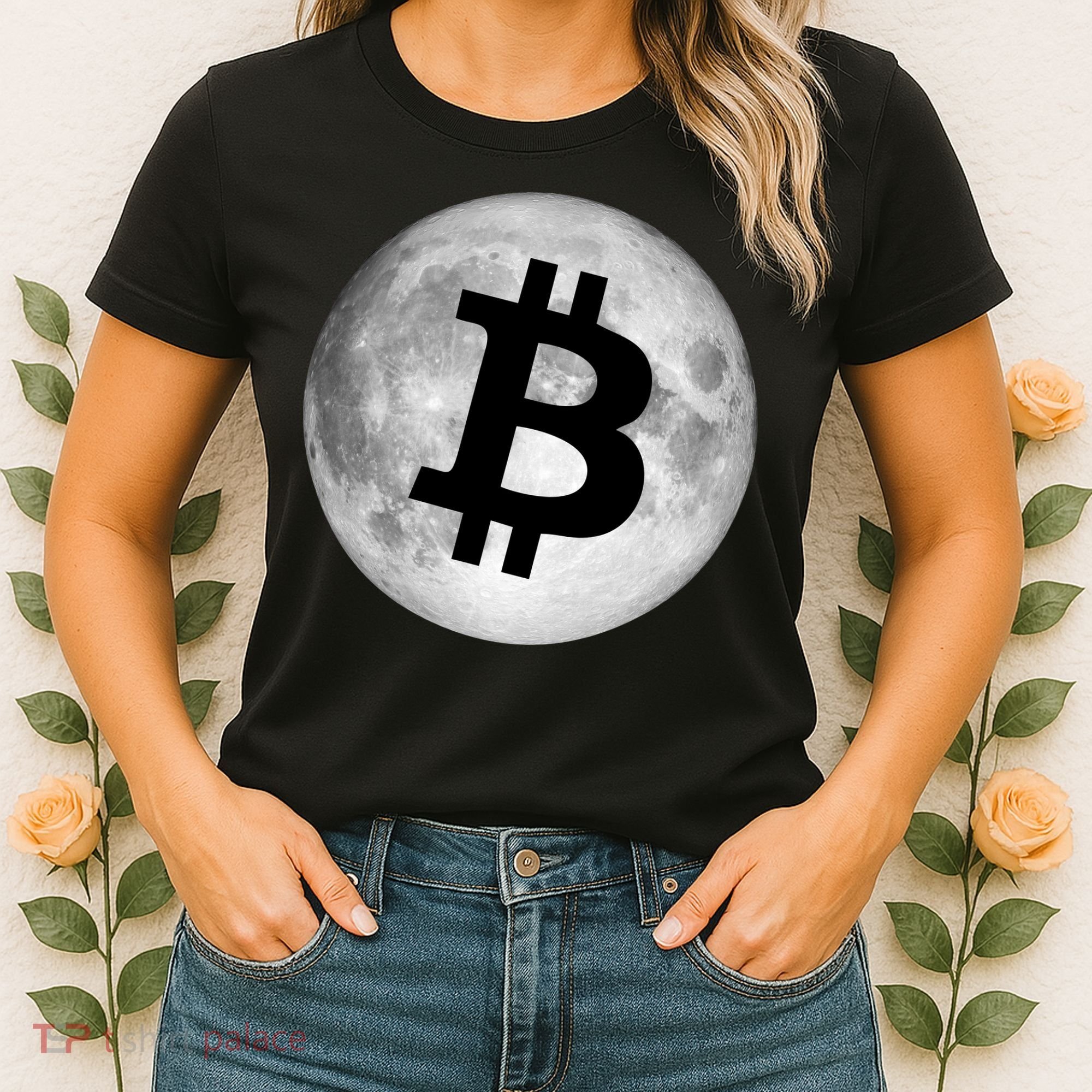 Bitcoin Cryptocurrency Fly Me To The Moon Logo Women's T-Shirt