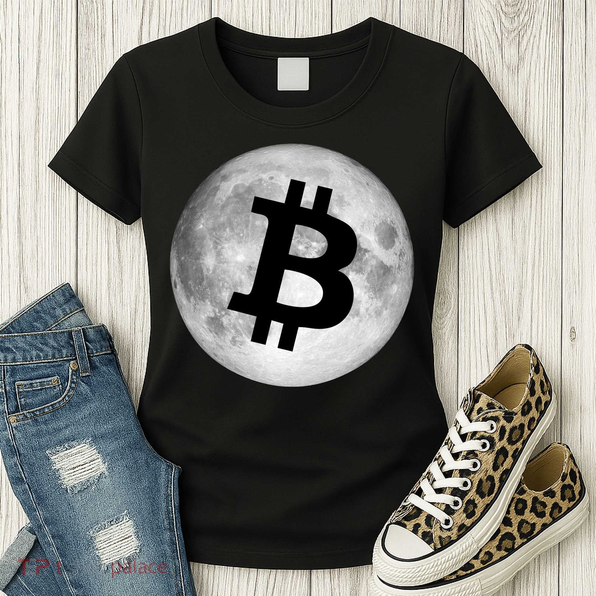 Bitcoin Cryptocurrency Fly Me To The Moon Logo Women's T-Shirt