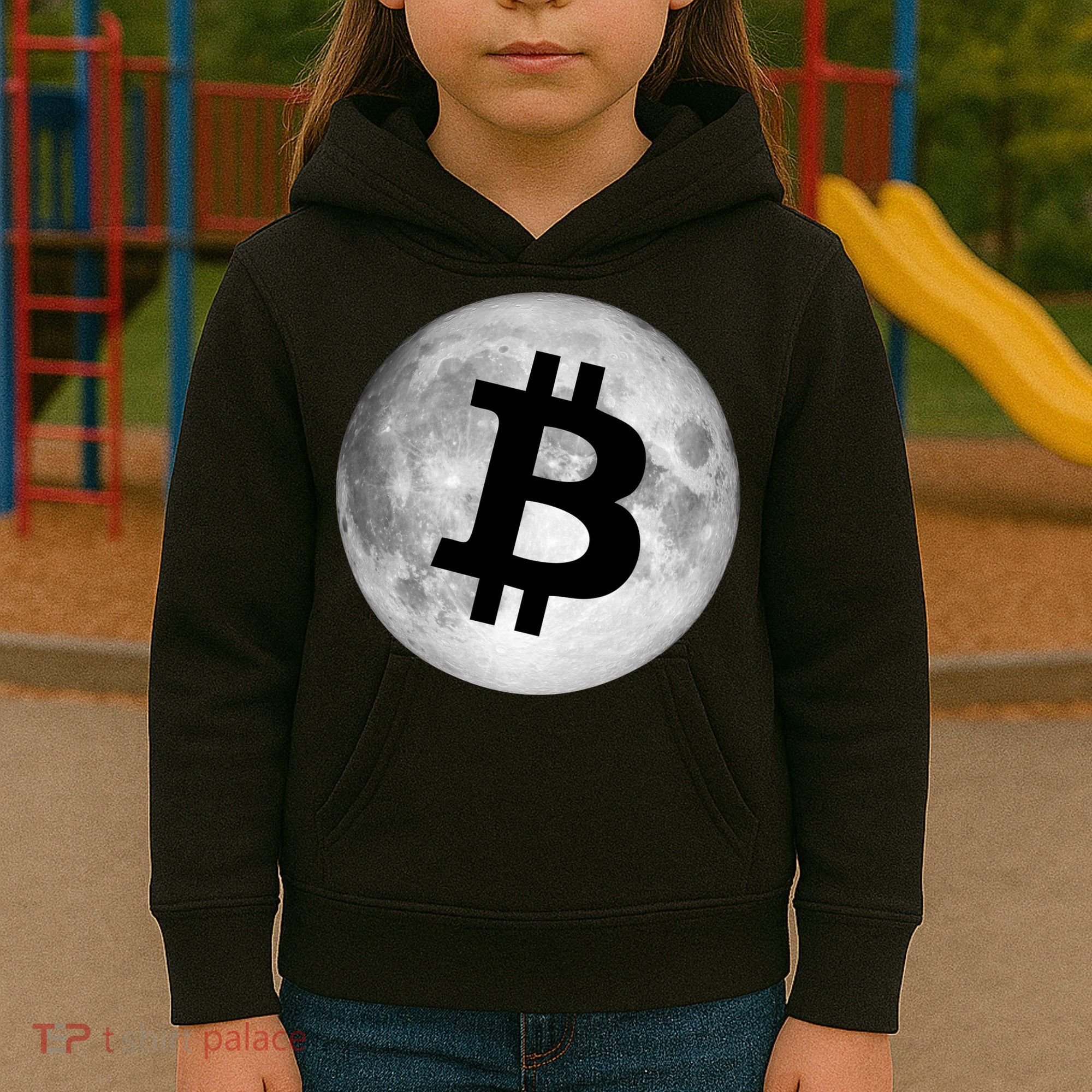 Bitcoin Cryptocurrency Fly Me To The Moon Logo Kids Hoodie