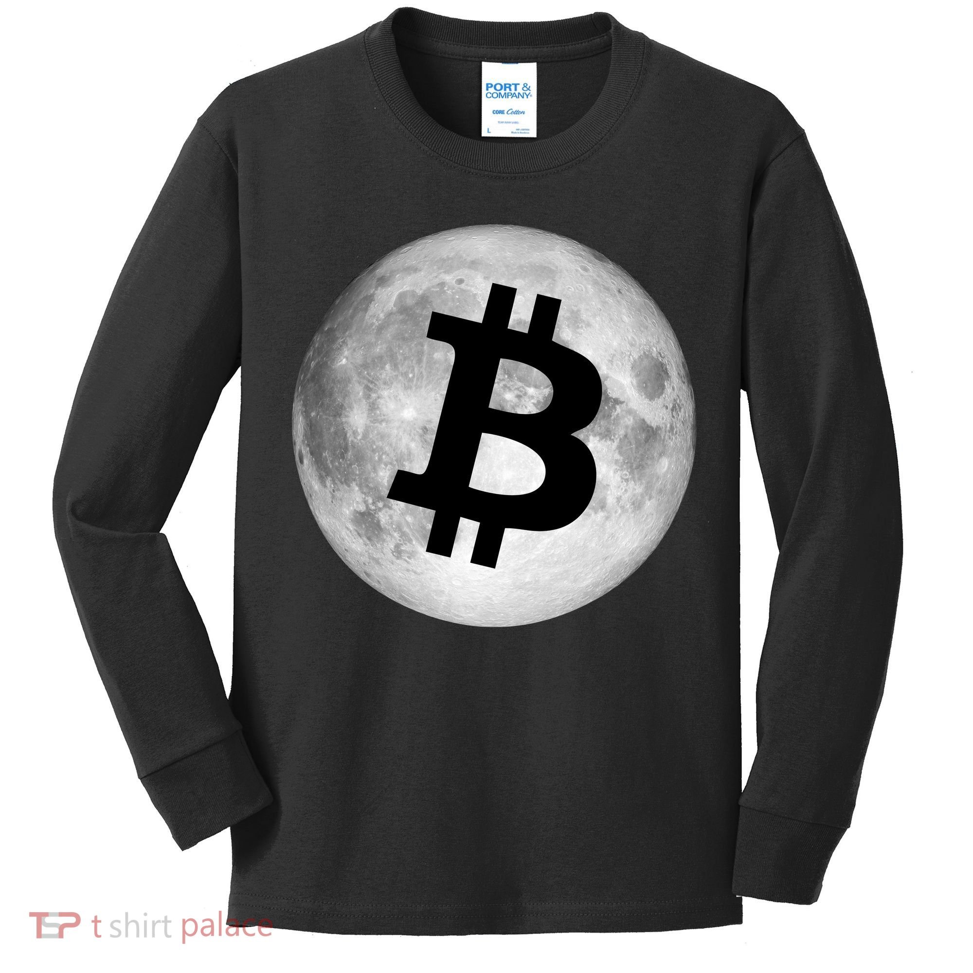 Bitcoin Cryptocurrency Fly Me To The Moon Logo Kids Long Sleeve Shirt
