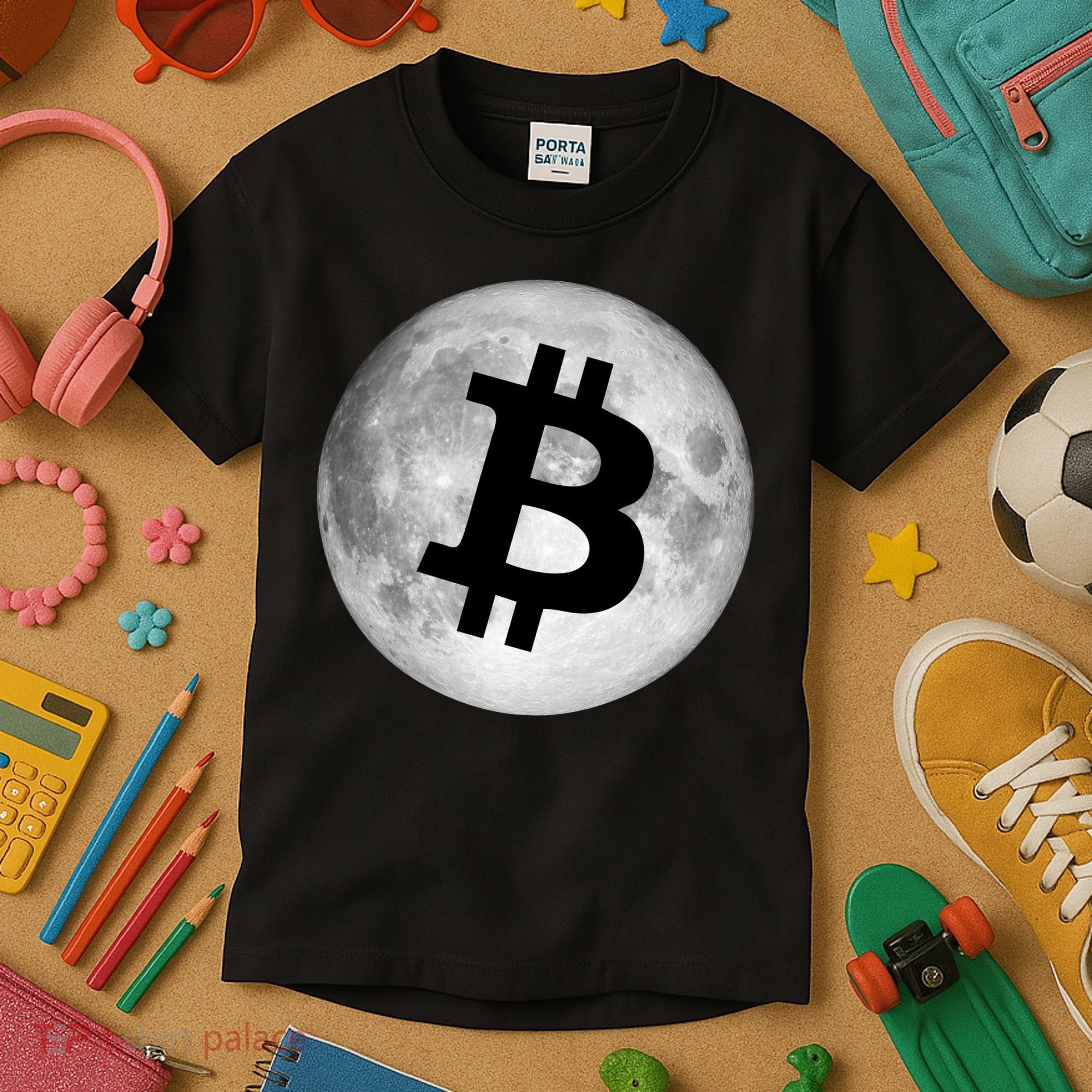 Bitcoin Cryptocurrency Fly Me To The Moon Logo Kids T-Shirt