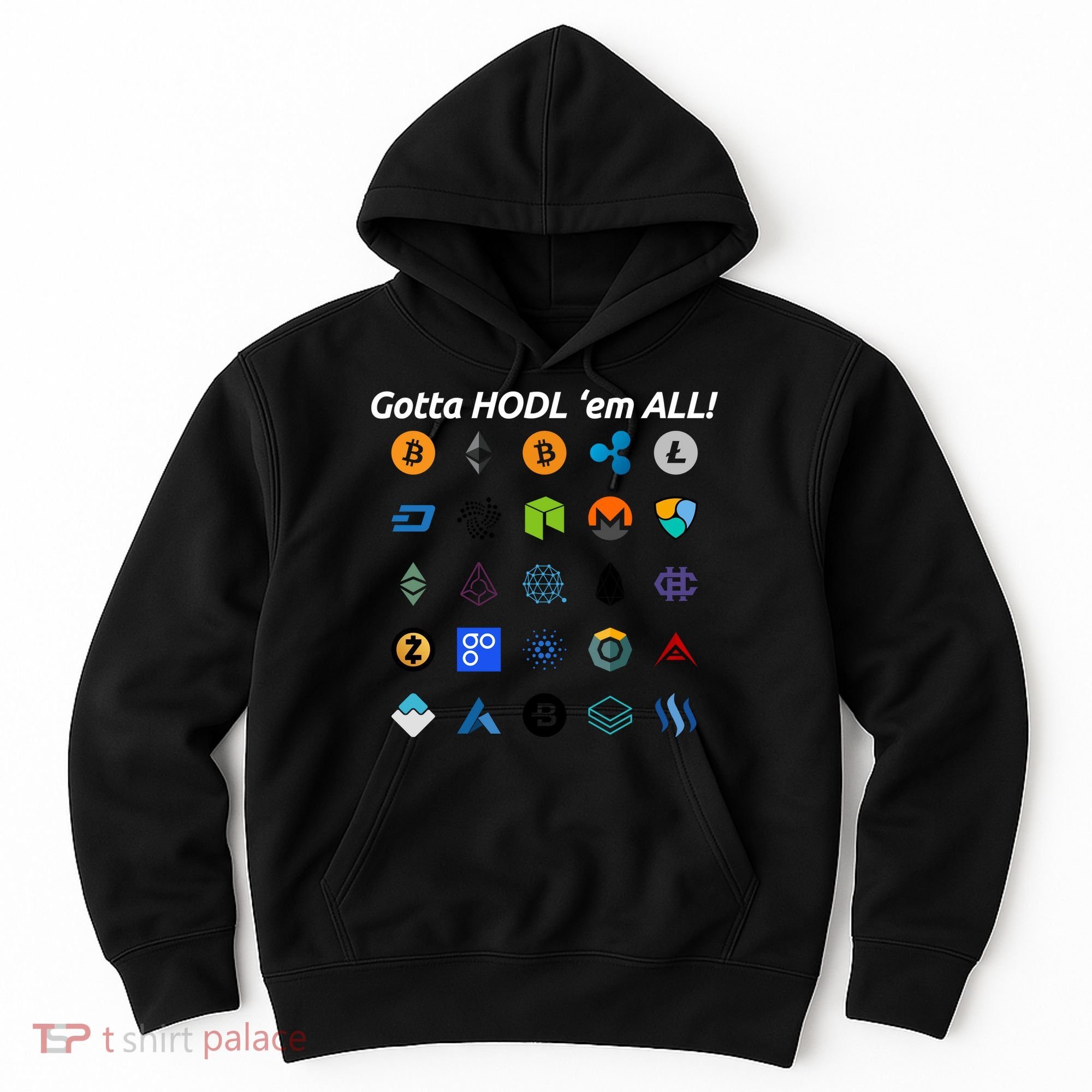 Bitcoin Litecoin Gotta Hodl Em All Cryptocurrency Logos Hoodie