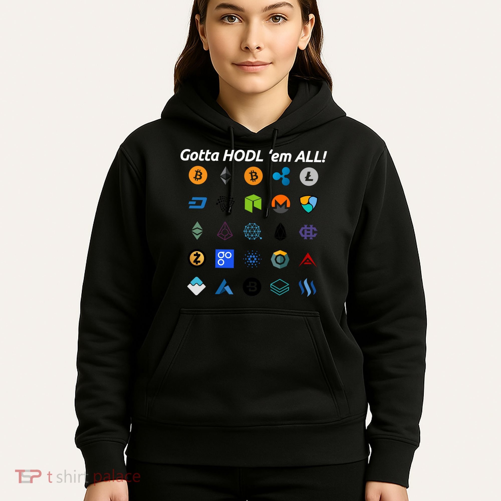 Bitcoin Litecoin Gotta Hodl Em All Cryptocurrency Logos Hoodie