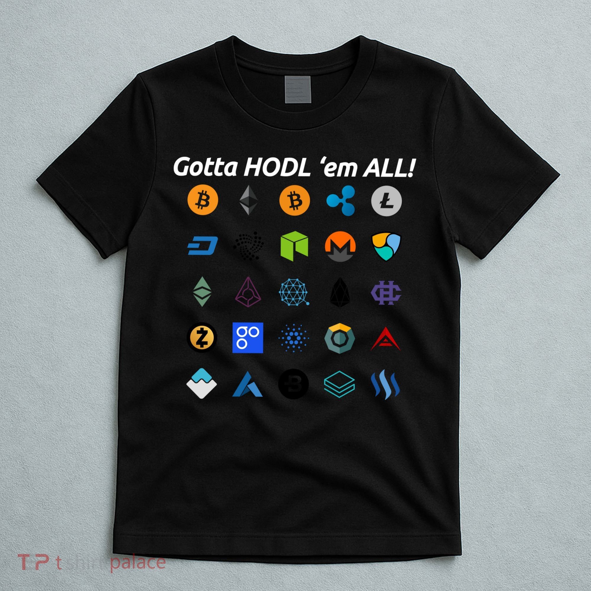 Bitcoin Litecoin Gotta Hodl Em All Cryptocurrency Logos T-Shirt