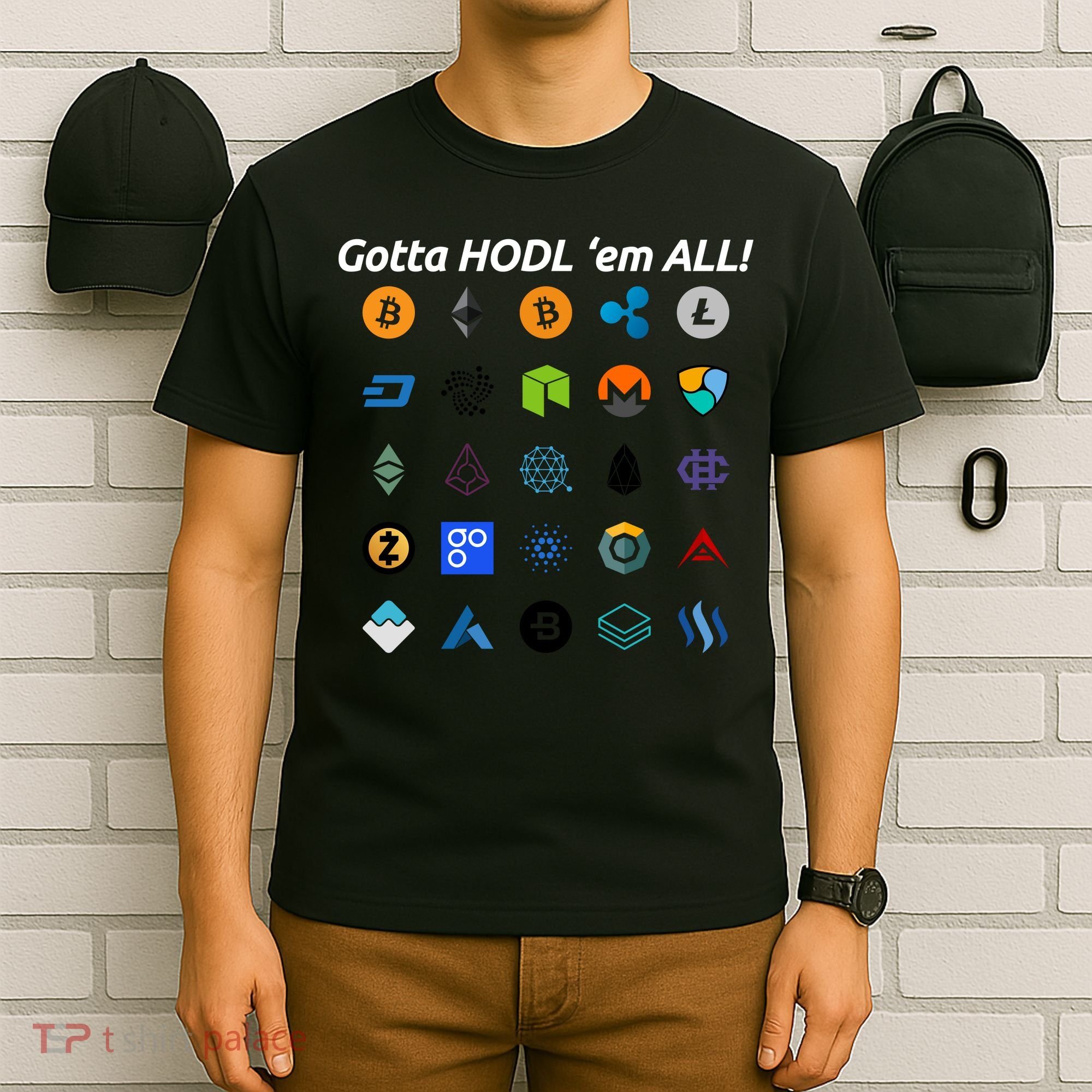Bitcoin Litecoin Gotta Hodl Em All Cryptocurrency Logos T-Shirt