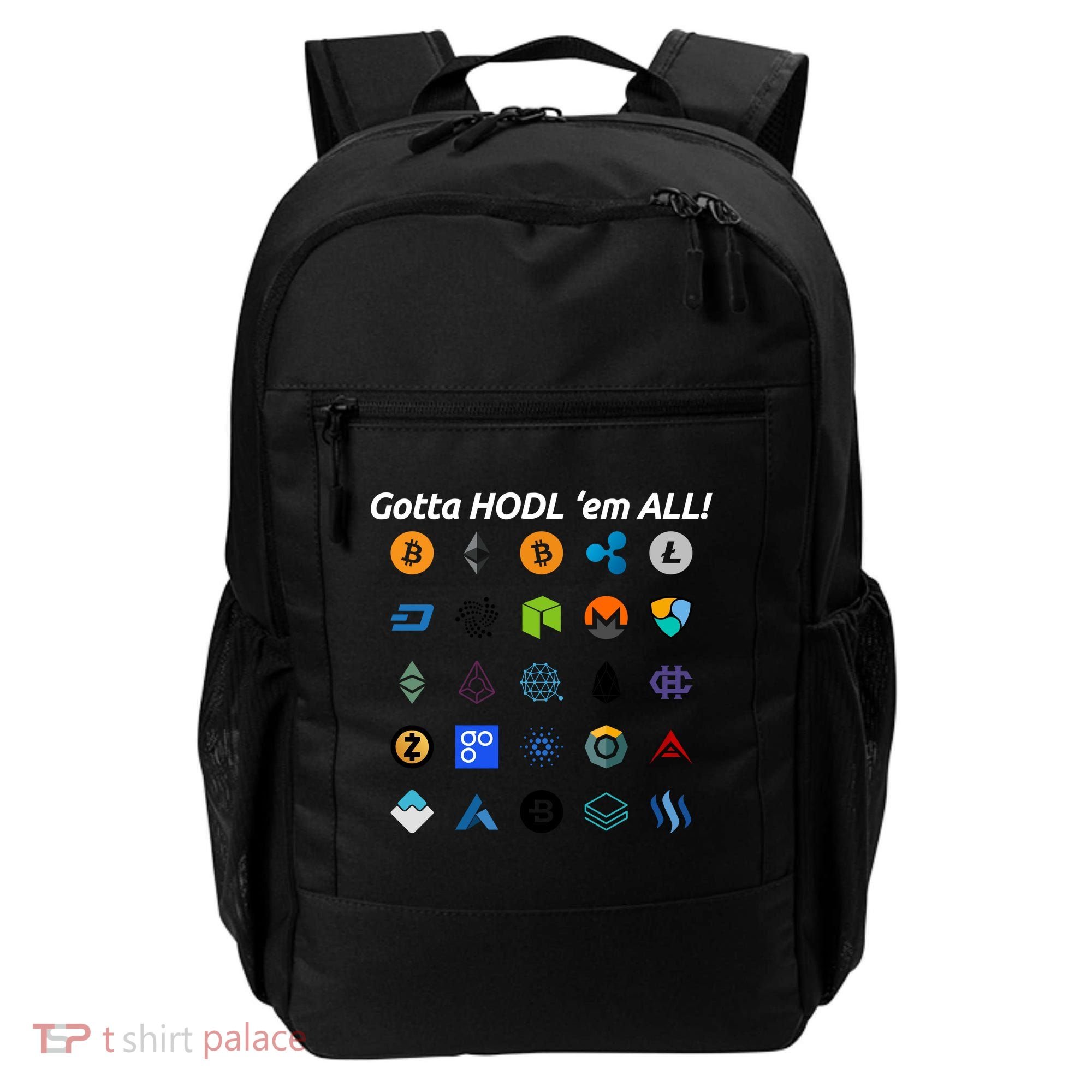 Bitcoin Litecoin Gotta Hodl Em All Cryptocurrency Logos Backpack