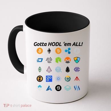 Bitcoin Litecoin Gotta Hodl Em All Cryptocurrency Logos Coffee Mug