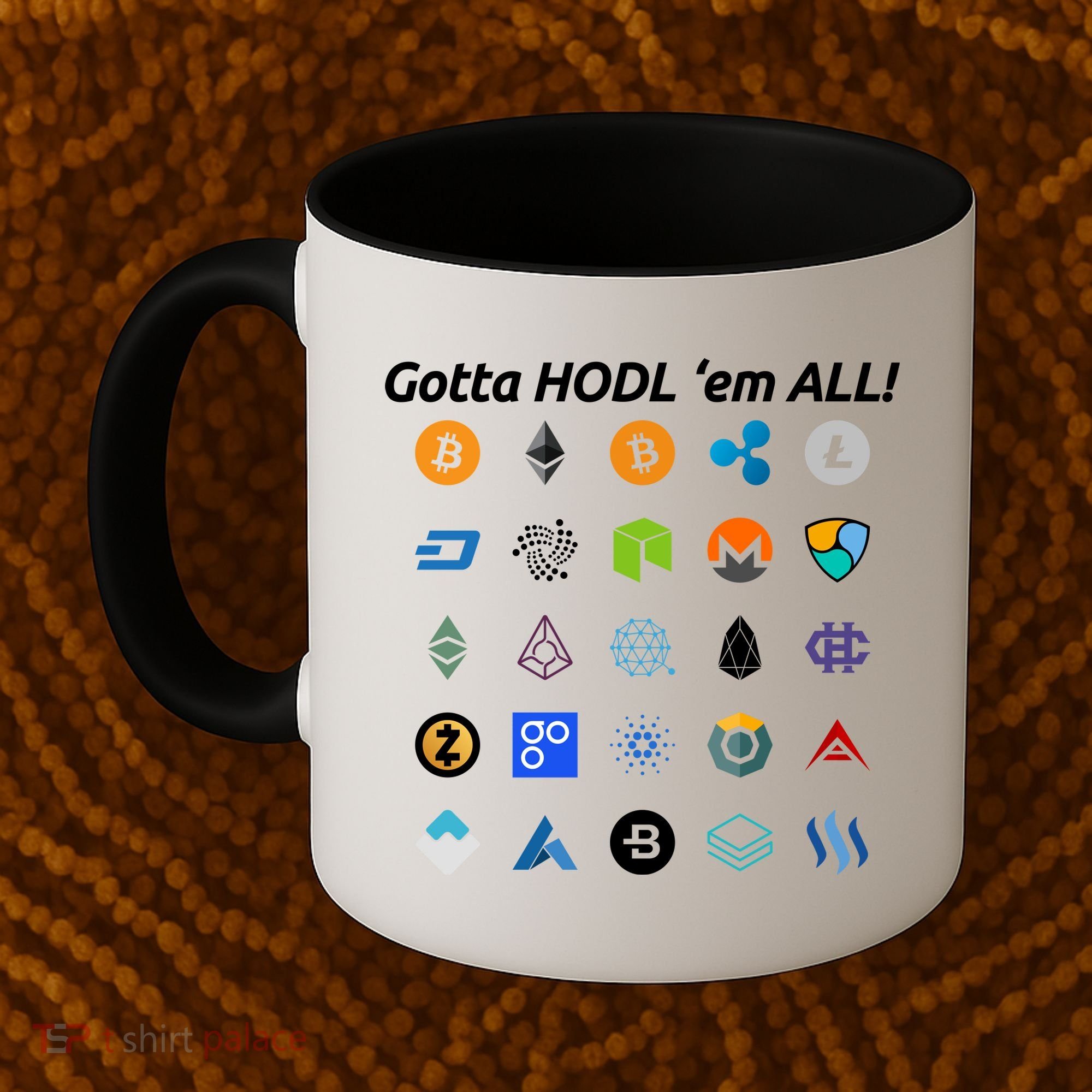 Bitcoin Litecoin Gotta Hodl Em All Cryptocurrency Logos Coffee Mug