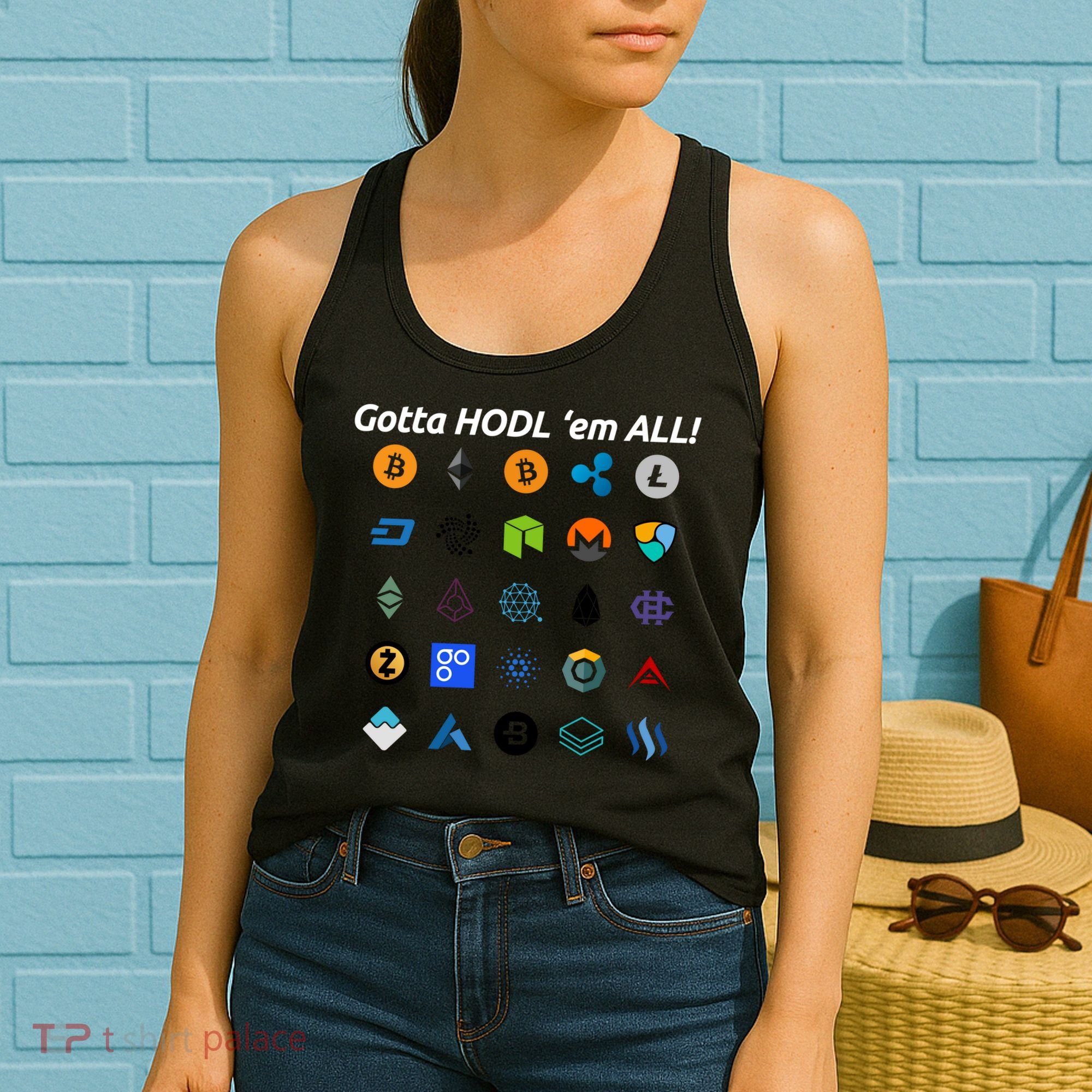 Bitcoin Litecoin Gotta Hodl Em All Cryptocurrency Logos Women's Tank Top