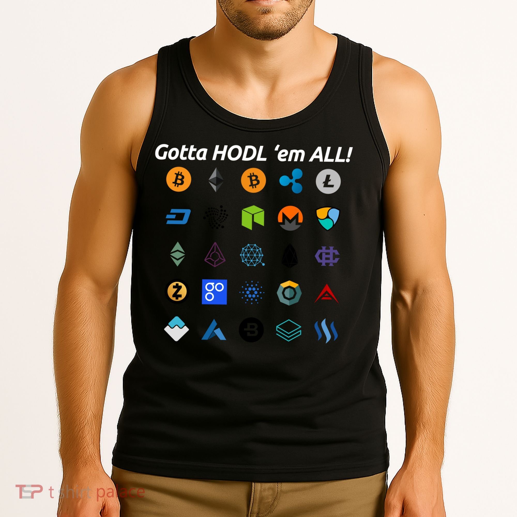 Bitcoin Litecoin Gotta Hodl Em All Cryptocurrency Logos Tank Top