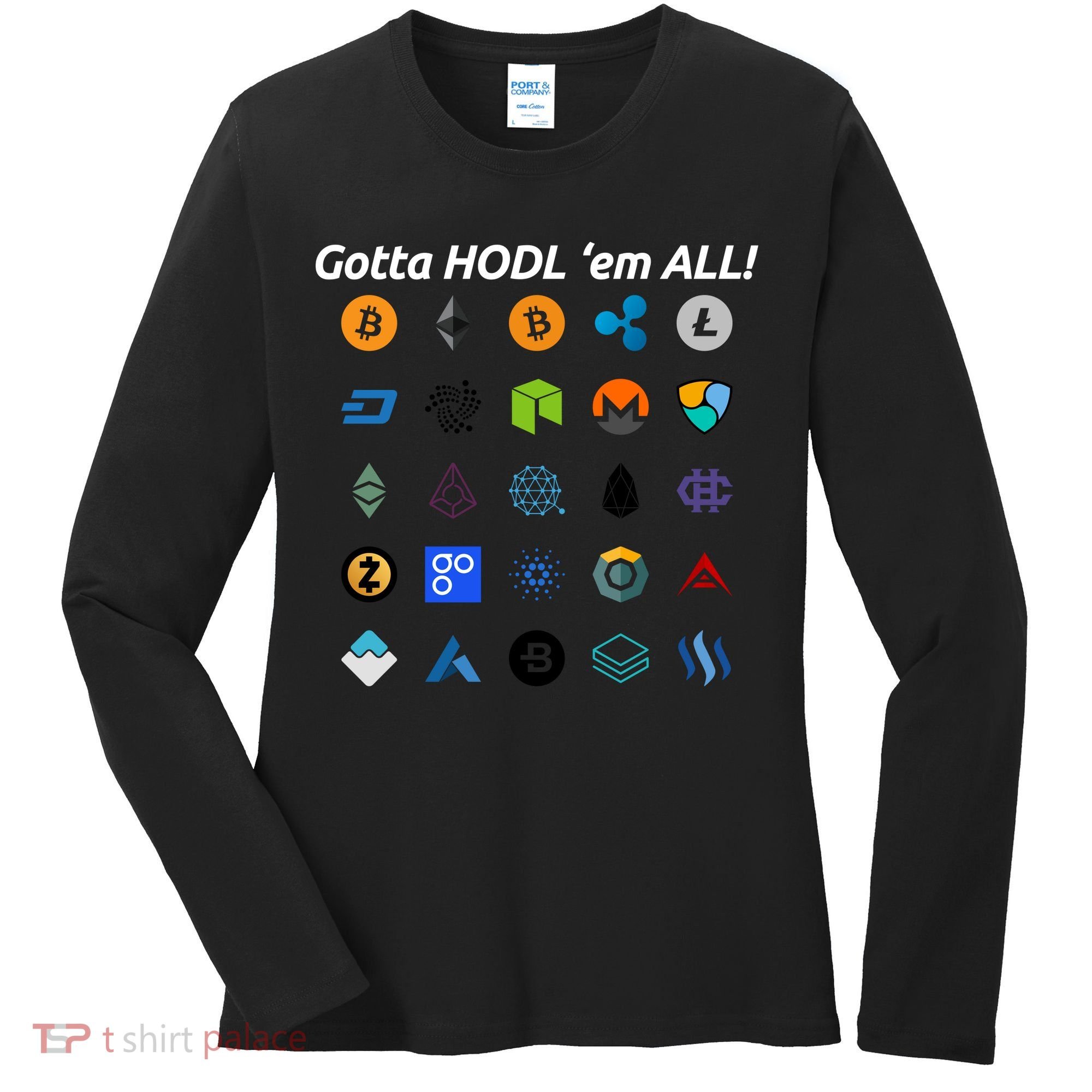 Bitcoin Litecoin Gotta Hodl Em All Cryptocurrency Logos Women's Long Sleeve Shirt