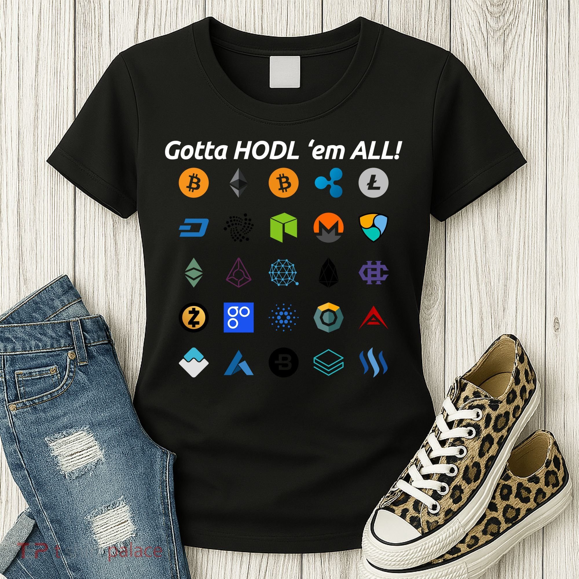 Bitcoin Litecoin Gotta Hodl Em All Cryptocurrency Logos Women's T-Shirt
