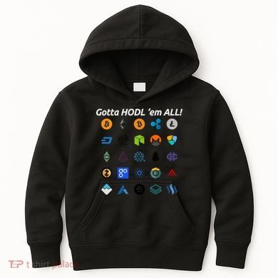 Bitcoin Litecoin Gotta Hodl Em All Cryptocurrency Logos Kids Hoodie