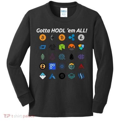 Bitcoin Litecoin Gotta Hodl Em All Cryptocurrency Logos Kids Long Sleeve Shirt
