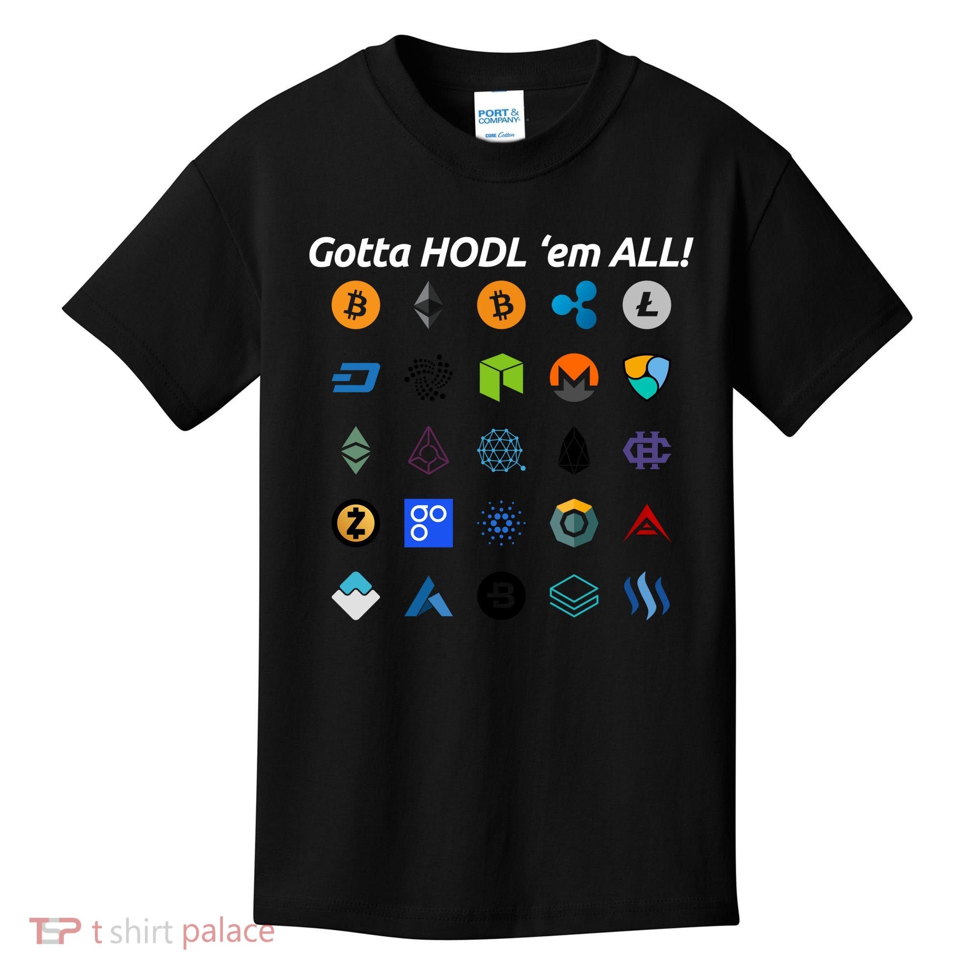 Bitcoin Litecoin Gotta Hodl Em All Cryptocurrency Logos Kids T-Shirt