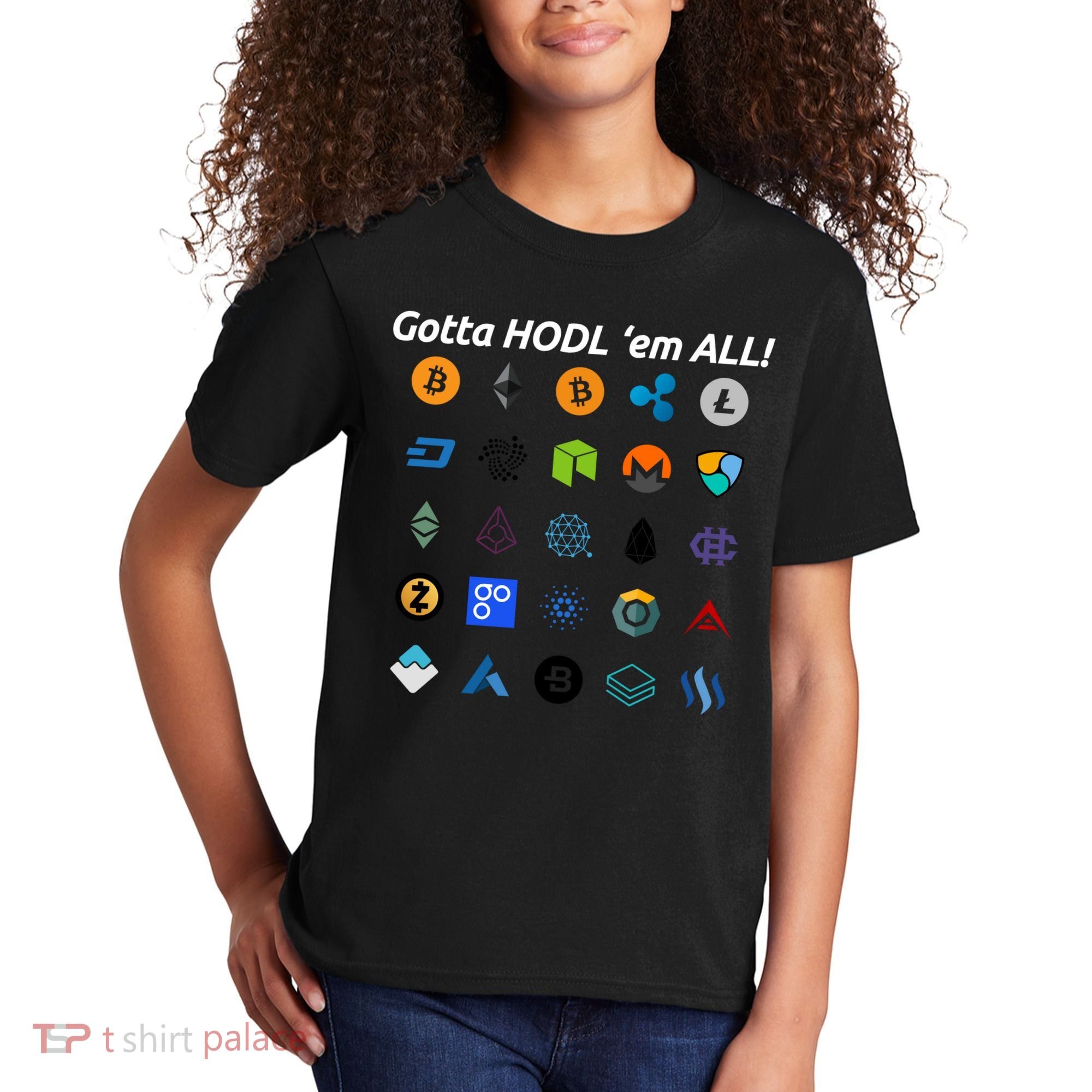 Bitcoin Litecoin Gotta Hodl Em All Cryptocurrency Logos Kids T-Shirt