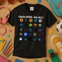 Bitcoin Litecoin Gotta Hodl Em All Cryptocurrency Logos Kids T-Shirt thumb 3