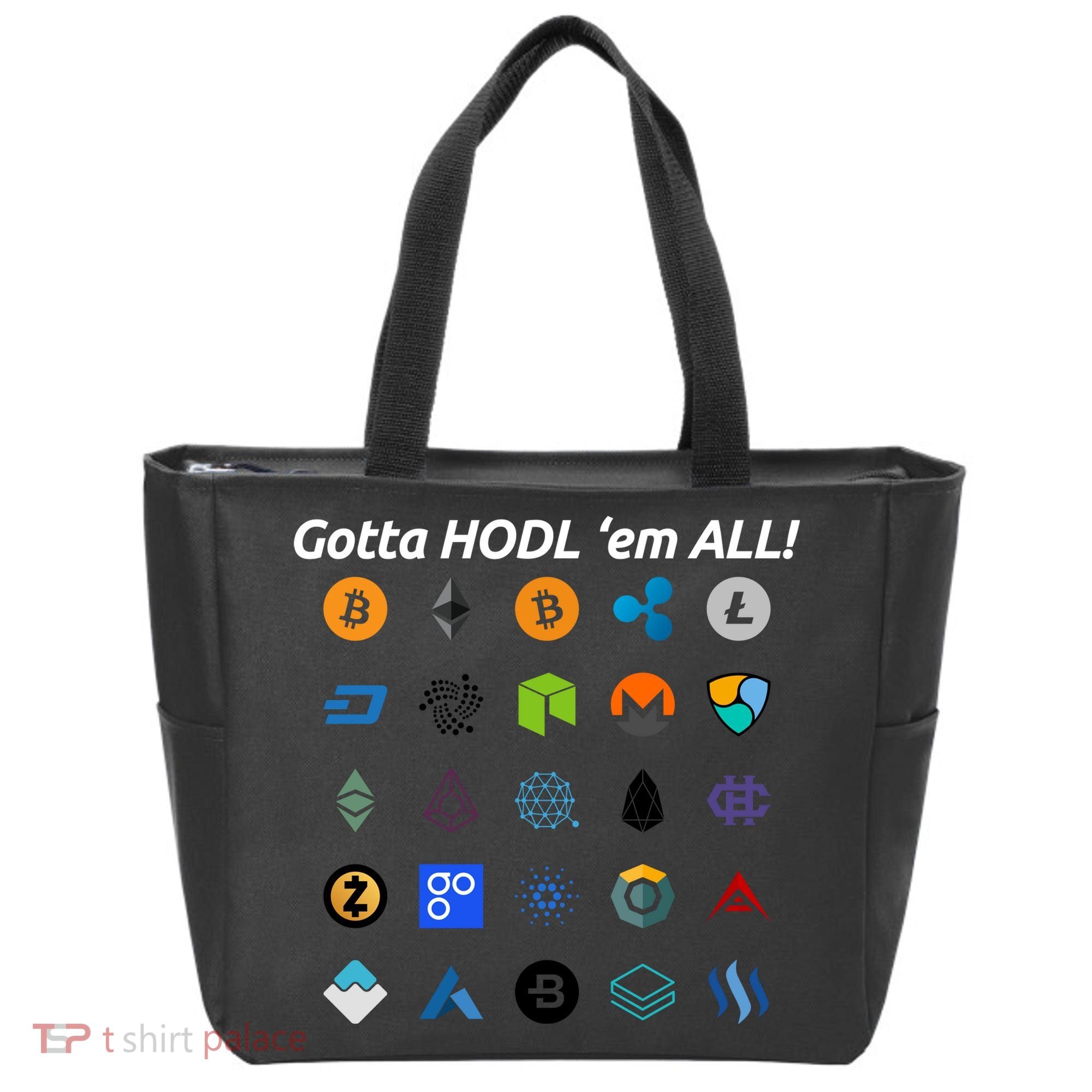 Bitcoin Litecoin Gotta Hodl Em All Cryptocurrency Logos Tote Bag