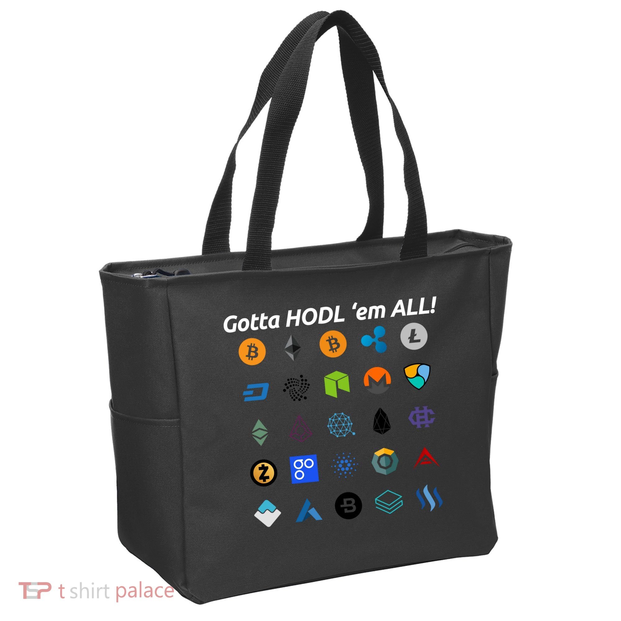 Bitcoin Litecoin Gotta Hodl Em All Cryptocurrency Logos Tote Bag